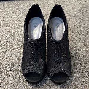 De Blossom Collection Black Lace Peep-Toe Heels